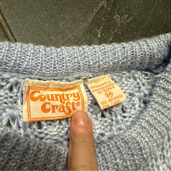 VTG 70s Light Blue Chunky Knit Popcorn Crewneck Sweater - Picture 7 of 9